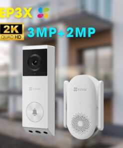 Chuông cửa Ezviz EP3X ống kính kép 2K (3MP+2MP), tích hợp pin 5200mAh, phát hiện người/gói hàng, đàm thoại hai chiều