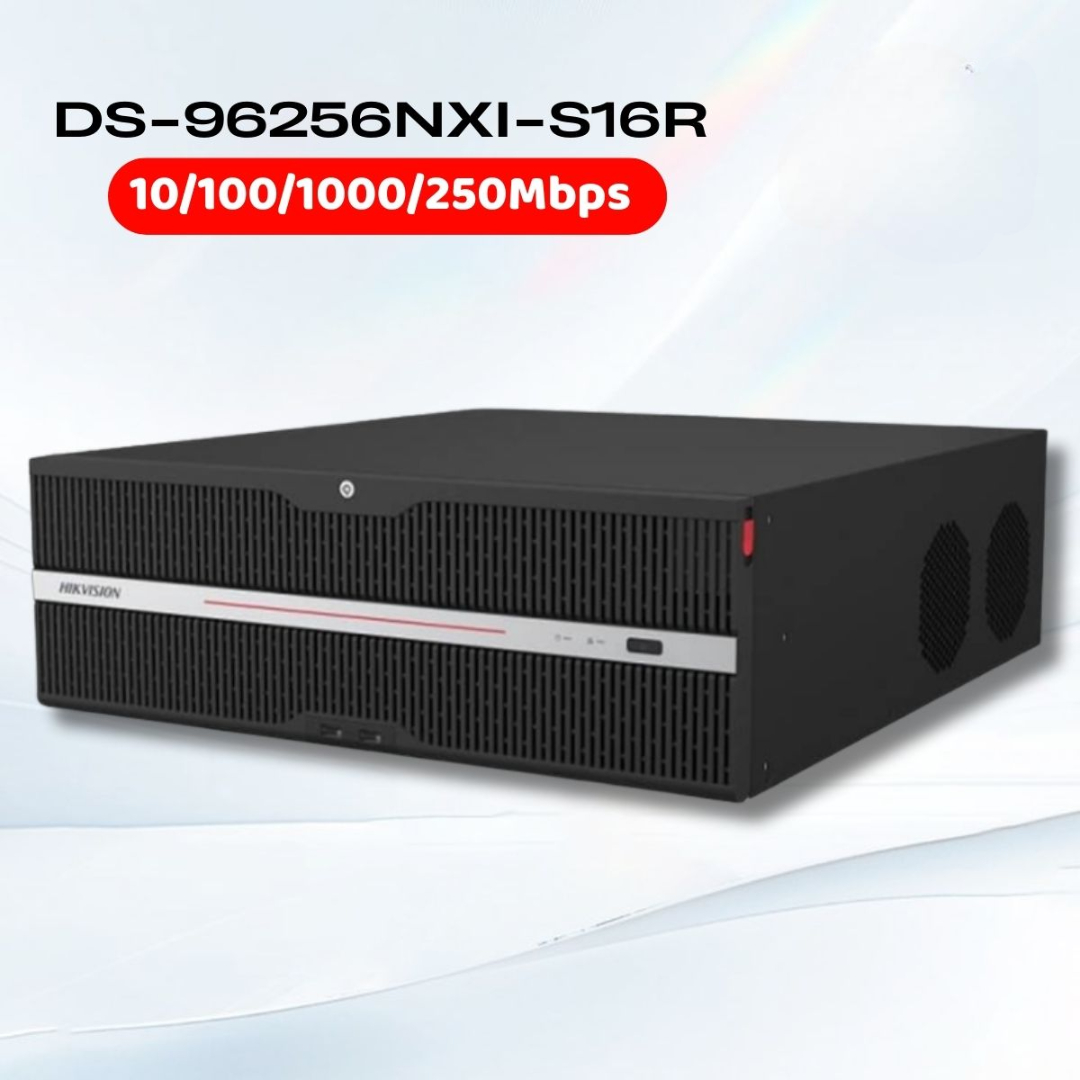 Đầu ghi 256 kênh Hikvision DS-96256NXI-S16R, Hỗ trợ 4 cổng mạng RJ-45 10/100/1000/2500 Mbps, Nhận dạng khuôn mặt, Có điện dự phòng